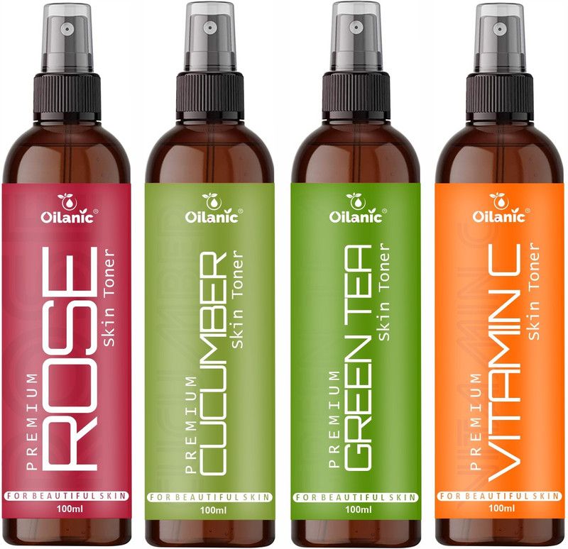 Oilanic Premium Rose, Cucumber, Green Tea & Vitamin C Face Toner For Men & Women Combo Pack of 4 Bottles of 100 ml (400 ml ) Men & Women  (400 ml)