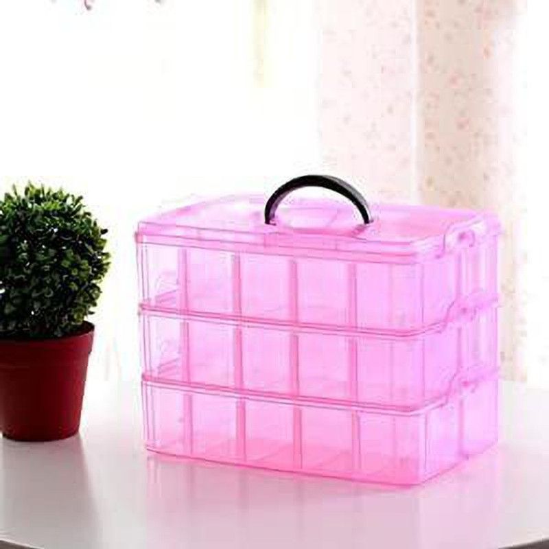 VYATIRANG 3-Tier Pink Stackable Storage Container with 30 Compartments Jewelry Vanity Box  (Pink)