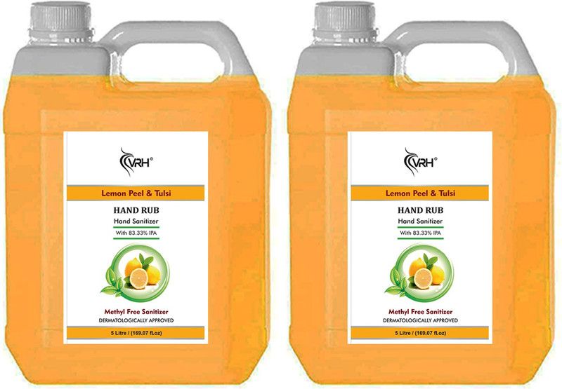 vrh Hand Rub Sanitizer 5 Litre X 2 Contains 83% Alcohol Non Stick Disinfectant Liquid Sanitizer Instant Kills 99.9% Germs with Lemon Fragrance Sanitizer Hand Sanitizer Can  (2 x 5 L)
