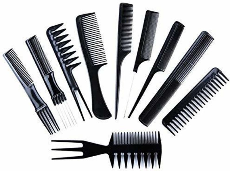 SIOPAWORLD Professional Hair Combs Salon Styling Tools Hairdressing Barbers Combs Brush Set (10pc hair comb)(black)