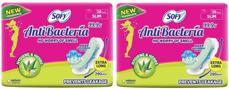 SOFY Anti Bacteria Extra Long XL - 28+28 Counts Sanitary Pad  (Pack of 2)