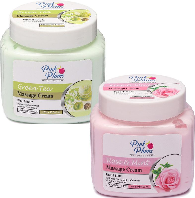 PINK PLUMS 1000ML Combo of Massage Cream, Green Tea, Rose Mint For All Skin Type  (1000 g)