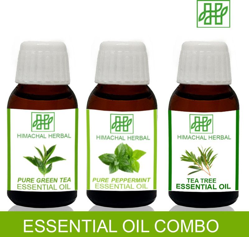 Himachal Herbal GREEN TEA-TEA TREE-PEPPERMINT ESSENTIAL OIL FOR COSMETIC SOAP MAKING AROMATHERAPY-3PC EACH 10ML  (30 ml)