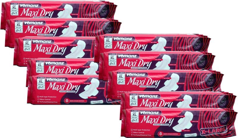 VOMANZ Sanitary Napkin Pad XL 70 Pads Bundle (Pack of 7 X 10 ) with Wings Sanitary Pad  (Pack of 10)
