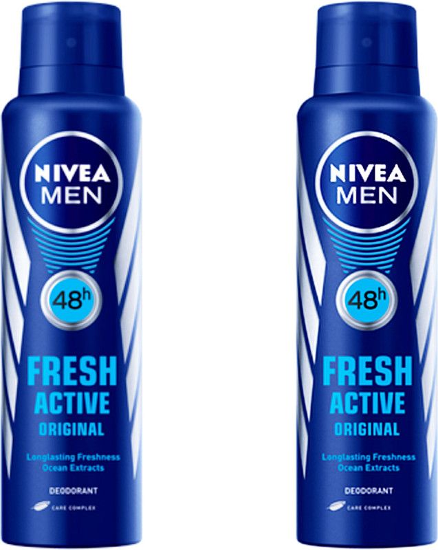 NIVEA 48h fresh active deodorant original longlasting freshness with ocean Deodorant Spray - For Men  (300 ml, Pack of 2)