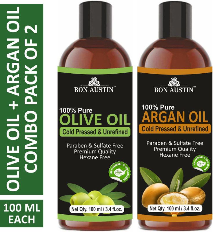 Bon Austin 100% Pure & Natural Olive Oil & Argan Oil Combo pack of 2 bottles of 100 ml(200 ml) Hair Oil  (200 ml)