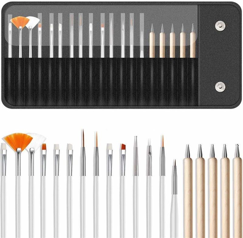 SHIVEXIM High quality of 15 pcs nail brush +5 nail art pen with Carry case bag  (multicolor)