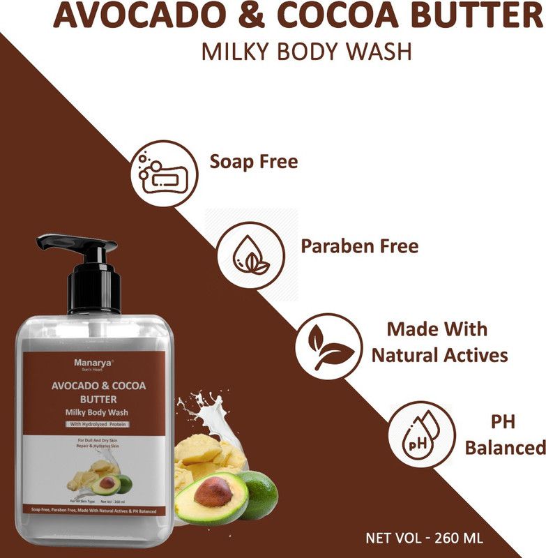 Manarya Sun's Heart Avocado & Cocoa Butter Milky Body Wash With Milk Protein  (260 ml)