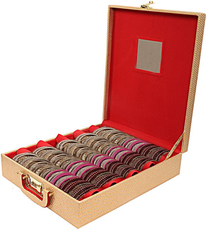 KUBER INDUSTRIES Wooden Five Rod Bangle Storage Box (Gold) -CTKTC8697 Metalic Design Vanity Box  (Gold)
