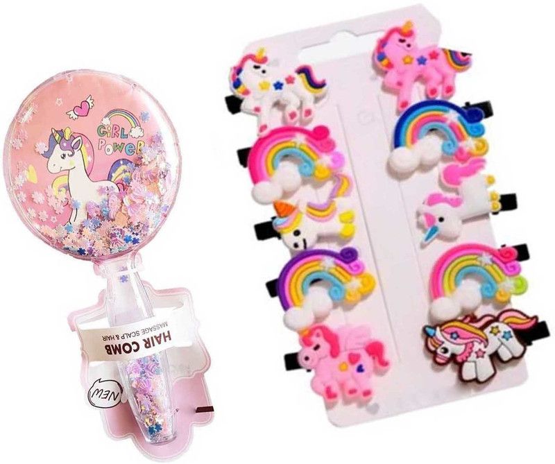 New Combo 1Round Shape Comb With Hair Clips Set (10 Piece) For Kids/Baby Girl hair combo  (Multicolor)