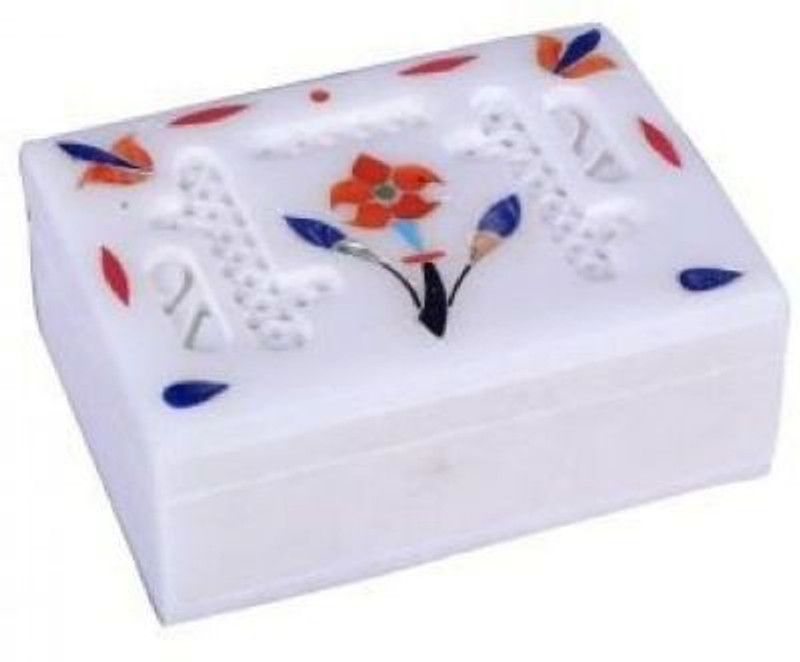 PoojaCreation White Stoneware Sculpture Jewellery Box Jali Work Home Use - 10 cm Jewellary Vanity Box  (White)