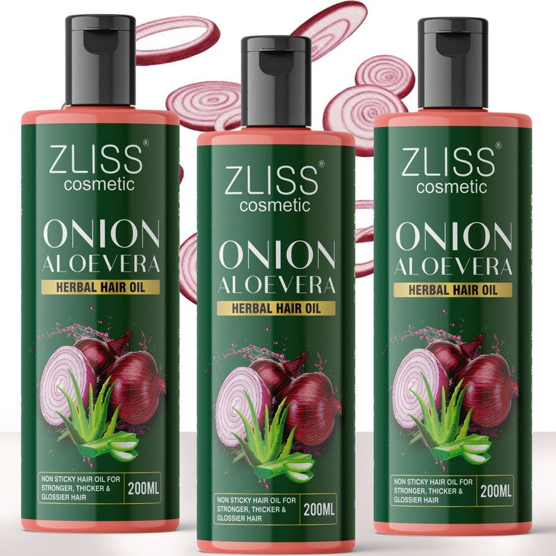 ZLISS Red Onion Aloevera Oil For Stronger & Glossier Hair Oil_200ML(PACK OF 3) Hair Oil  (600 ml)
