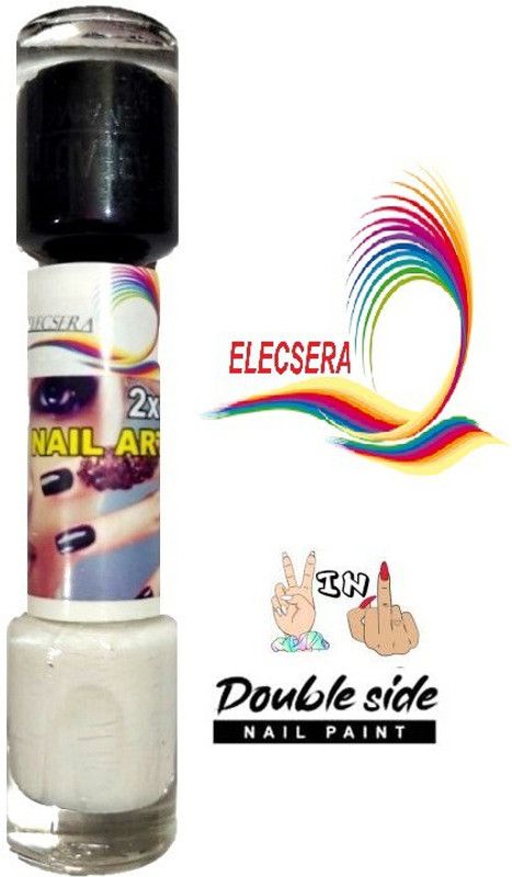 Elecsera 2 IN1 Nail Art Paint Black and White Enamel + Glitter Top Coat Polish Multicolor