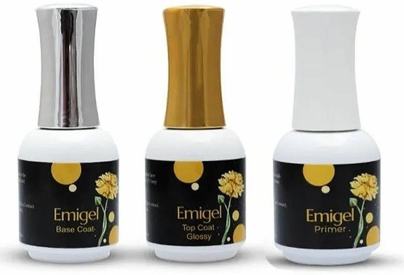 LikeUp High Quality UV Nail Top Coat Glossy & Base Coat,Primer with Brush Cap 15ml Transparent Claer  (Pack of 3)