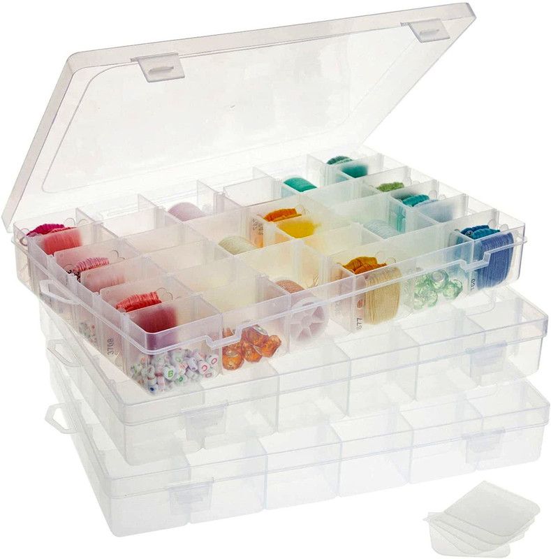 Anayo 3 Pcs 36 Grid Multipurpose Adjustable Plastic Storage Box Jewellery Beads Tool Organiser Vanity Box  (Transparent)