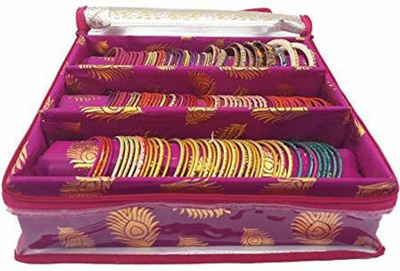 ANKIT TRADERS Fancy Bangle Box Brocade Bangle Organizer Box Jewellery Storage Box Pink, 3 Rod Bangles Vanity Box  (Pink)