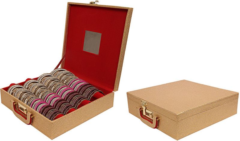 KUBER INDUSTRIES Wooden 2 Pieces Four Rod Bangle Storage Box (Gold) -CTKTC8735 Metalic Design Vanity Box  (Gold)