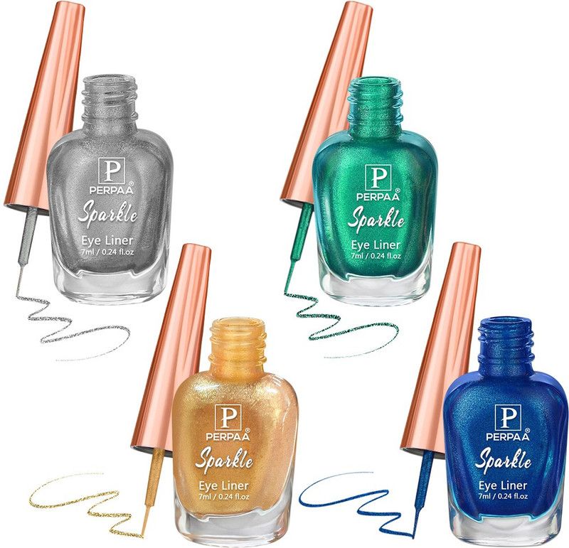 Perpaa Glitter Liquid Eyeliner, Water Resistant ,Smudge Proof,Transfer Proof Combo Pack 28 ml  (Green, Golden, Silver, Royal Blue)
