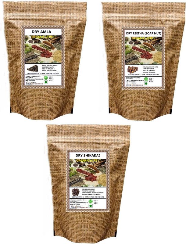 ORGANIC HERBS DRY AMLA REETHA SHIKAKAI 150 GM ( 50 GM EACH )  (150 g)