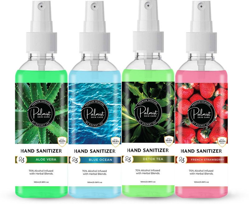PALMIST Palmist Multipurpose Advanced Alcohol Based Multi Fragrance Sanitizer Spray Liquid 100ml Each (Combo Of 5 Bottles). Easy to Carry, Kills Germs Instantly Hand Sanitizer Bottle  (5 x 20 ml)