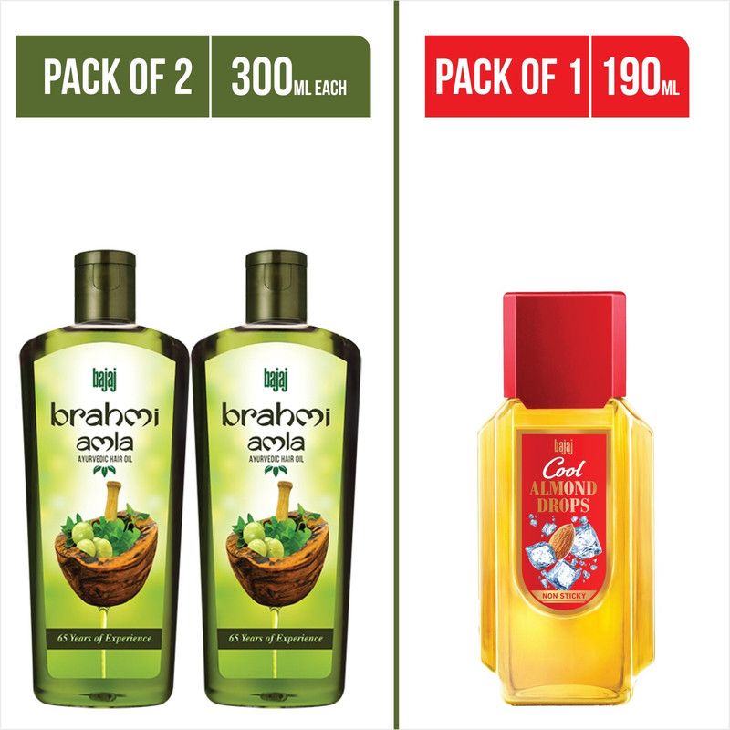 BAJAJ Brahmi Amla Hair Oil (300ml x 2) and Cool Almond Drops Hair Oil (190ml x 1) Hair Oil  (790 ml)