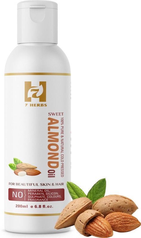 7HERBS Almond Oil -100% Pure, Organic, Virgin, Clod pressed (Sweet Almond Oil) For Skin And Hair Hair Oil  (200 ml)