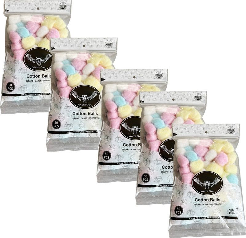White Owl Cotton Balls Zip Pouch 50 pcs pack of 5  (50 Units)