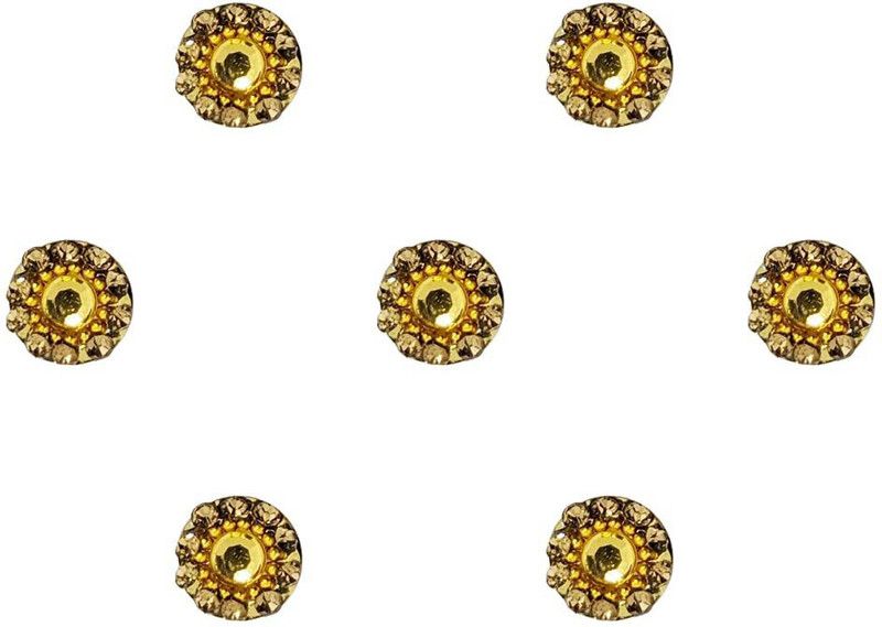 Comet Busters Handcrafted Beautiful Golden Bridal Round Bindi With Stone Work (7mm) (BV1666) Forehead Gold Bindis  (Designer Bindi)
