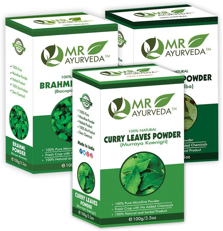 MR Ayurveda 100% Pure Curry Leaves Powder, Brahmi Powder & Bhringraj Powder - Set of 3  (300 g)