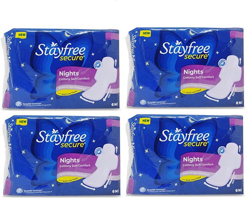 STAYFREE Secure Night Cottony Soft Comfort XL [ 6+6+6+6 ] Sanitary Pad  (Pack of 4)