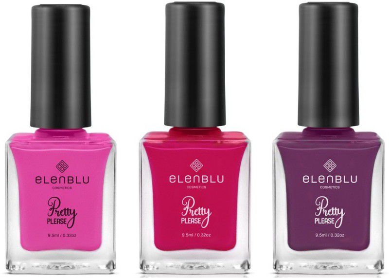 Elenblu Premium Nail Polish Pretty Please High Gloss Nail Female AF, Heartbeat And Unstoppable Shade Combo 9.5ml Each (Set Of 3) Multicolor