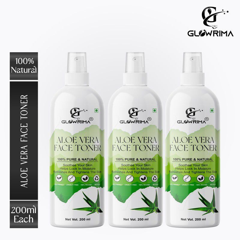 Glowrima 100% Natural Aloe Vera Face Toner with Spray 200ML (Pack Of 3) Men & Women  (600 ml)