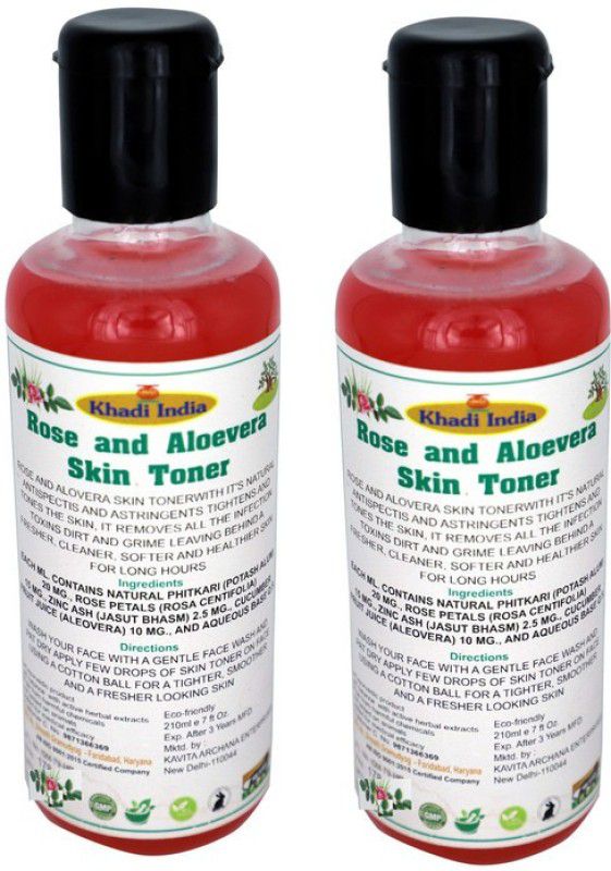 Shresth Khadi Herbal Rose & Aloevera Skin Toner For Acne Prone Skin Pack of 2 Women  (420 ml)