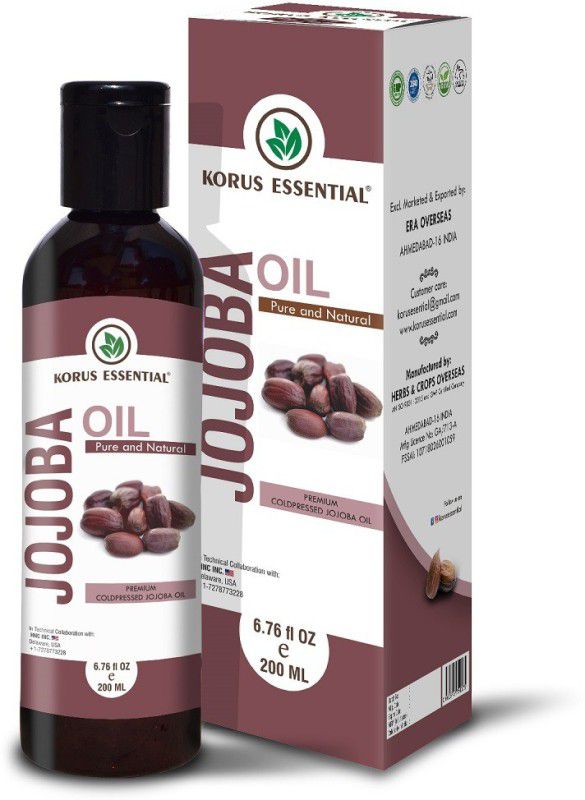 Korus Essential 100% Pure & Natural Cold Pressed Jojoba Oil | For Balancing Oily Skin, Natural Makeup Remover, Hair Vitalizer, Natural Lip Balm Hair Oil  (200 ml)