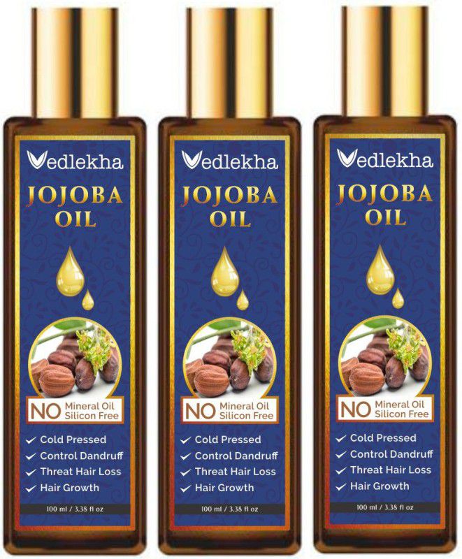 Vedlekha 100 % Pure & Natural Jojoba Essential Oil- For Hair, Body-100ML-Packof-3-Bottle-  (300 ml)