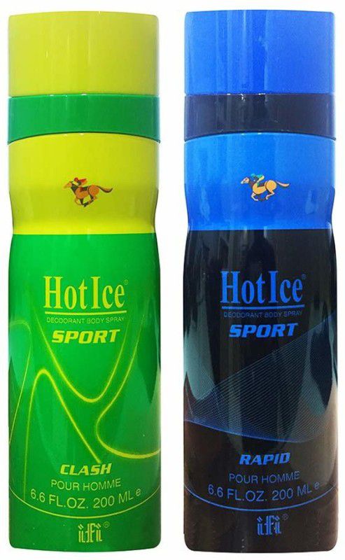 HOT ICE Sport Men Deodorant Clash and Rapid Combo of 2 Deodorant (400 ML) (200 ML Deo IN each) Deodorant Spray - For Men  (400 ml, Pack of 2)