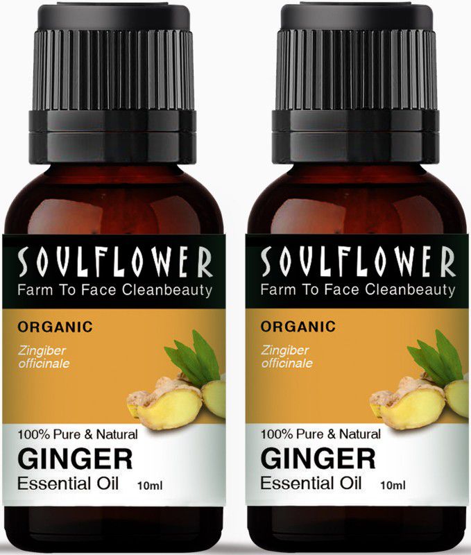 Soulflower Ginger Essential Oil | Hair, Belly Fat Drainage | Pure & Organic | Pack of 2  (20 ml)