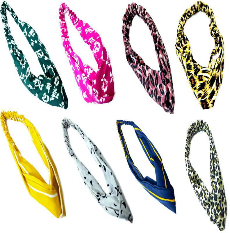 FIABLE COLLECTION Multi-color Hair Patti Korean Style Solid Fabric Knot Boho Hairband Headband Headwraps knotted hairband Bows Hair Accessories for Girls and Women Hair Band (Pack of 8) Head Band  (Multicolor)
