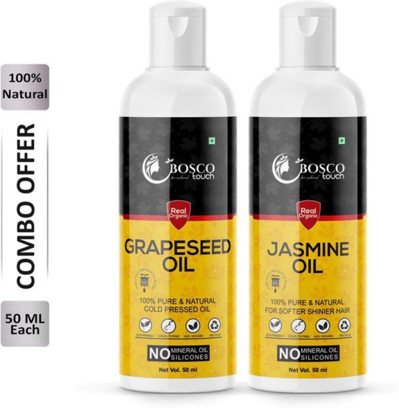 Bosco Touch 100% Pure Grapeseed Oil 50ML & Jasmine Oil 50ML Combo For Rapid Hair Growth, Anti Hair Fall, Split Ends & Promotes Softer & Shinier Hair (Pack Of 2) Hair Oil  (100 ml)