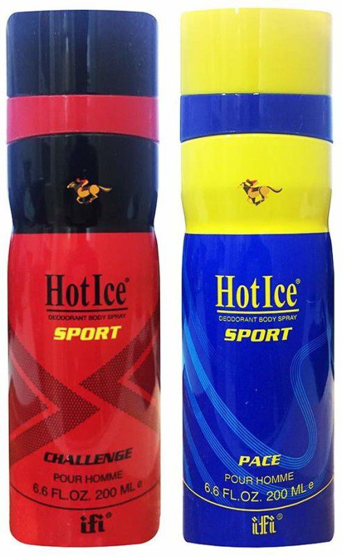 HOT ICE Sport Men Deodorant Challenge and Pace Combo of 2 Deodorant (400 ML) (200 ML Deo IN each) Deodorant Spray - For Men  (400 ml, Pack of 2)