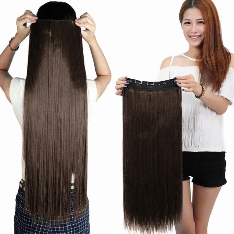 Clixfox Natural brown Straight Extensions 22Inch Pack of 1 with 5 clip Hair Extension