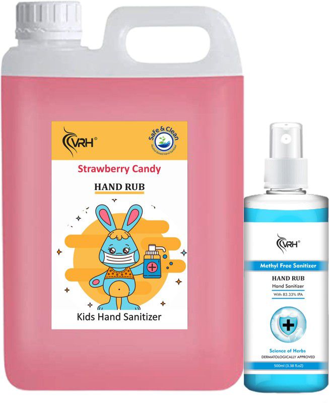 vrh Strawberry Liquid Hand Rub Sanitizer Kills Germs, Bacteria & Viruses 2L + 500mL Hand Sanitizer Can  (2 x 1.25 L)