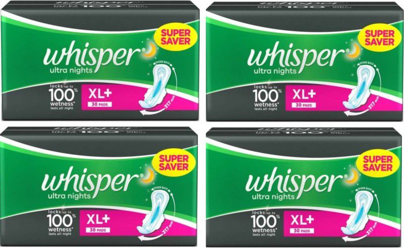 Whisper Ultra Nights (30+30+30+30) Pads Sanitary Pad (Pack of 4) Sanitary Pad  (Pack of 4)