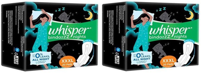 Whisper BINDAZZZ NIGHT XXXL - 20+20 Counts Sanitary Pad  (Pack of 40)