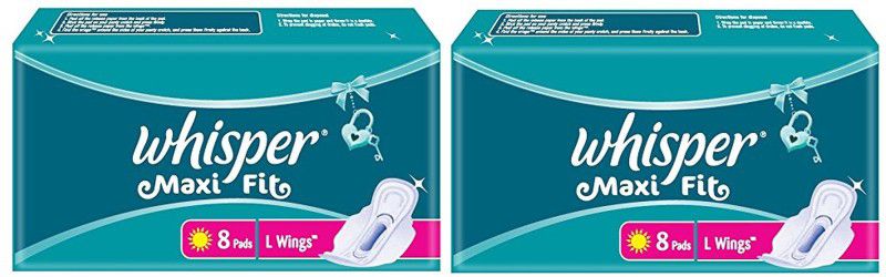 Whisper Maxi Fit Large 8+8 pad Women With Wings Sanitary Pad Sanitary Pad  (Pack of 16)