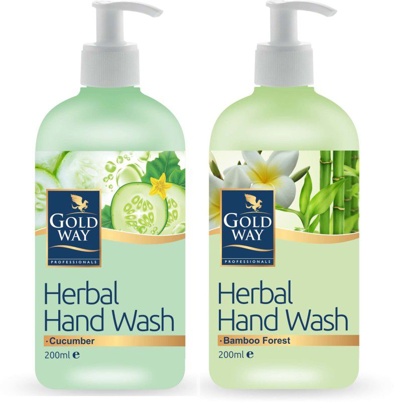 GOLDWAY Bamboo Forest Herbal Handwash & Cucumber Herbal HandWash for Soft and Dry hands.Combo Pack of 2 Hand Wash Pump Dispenser  (2 x 200 ml)