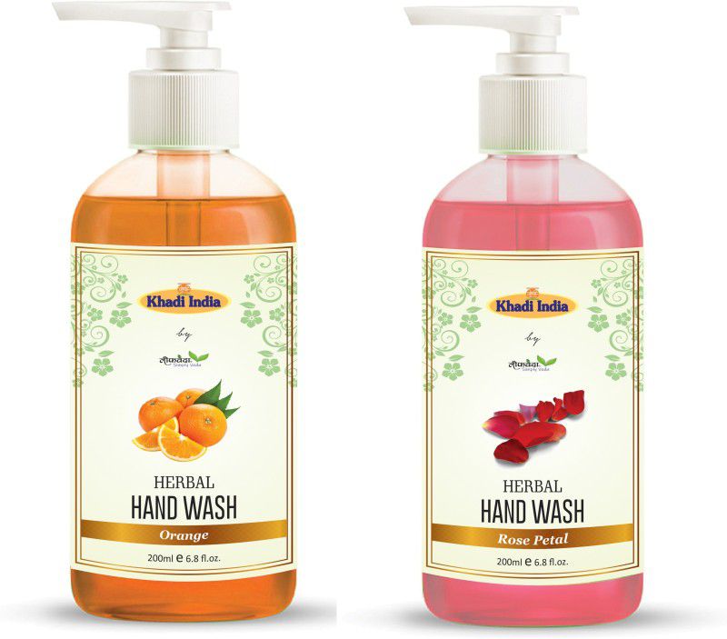 Leafveda Natural Orange and Rose Petal Hand Wash Hand Wash Bottle + Dispenser  (2 x 200 ml)