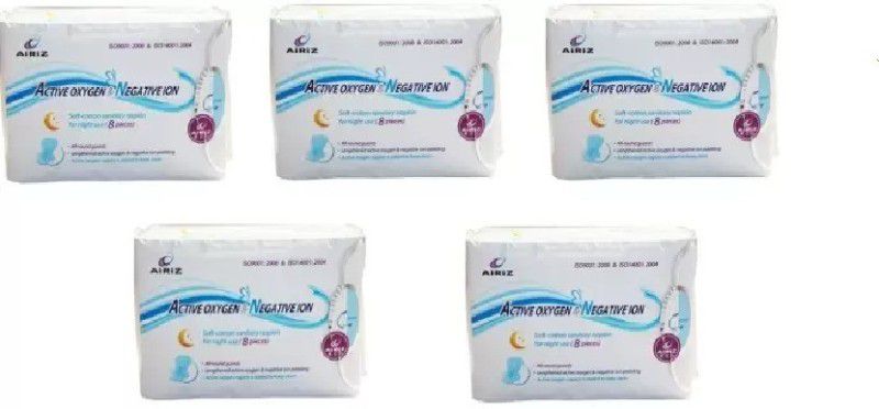 Tiens AirIz ACTIVE OXYGEN & NEGATIVEION RELEX SOFT COTTEN SANITARY NAPKIN FOR NIGHT USE -(40 PIECES) Sanitary Pad (Pack of 40) Sanitary Pad  (Pack of 5)