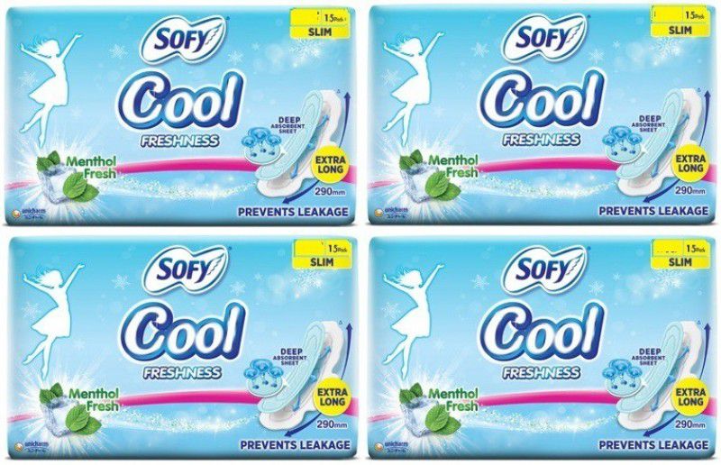 SOFY COOL EXTRA LONG 15 PAD PACK OF 4 (60 PC) Sanitary Pad  (Pack of 4)