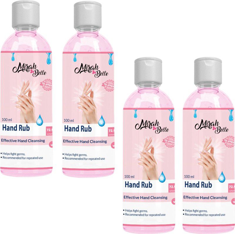 Mirah Belle Hand Rub Sanitizer (100 ml) - Pack of 4 - 72.9% Alcohol - FDA Approved - Best for Men, Women & Children - Sulfate & Paraben Free Hand Sanitizer Bottle  (4 x 100 ml)